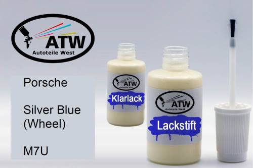 Porsche, Silver Blue (Wheel), M7U: 20ml Lackstift + 20ml Klarlack - Set, von ATW Autoteile West.